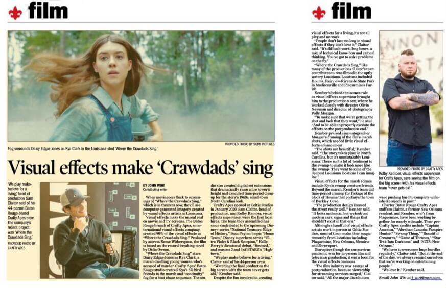 Advocate - Where The Crawdads Sing article featuring Sam Claitor and Kolby Kember of Crafty Apes
